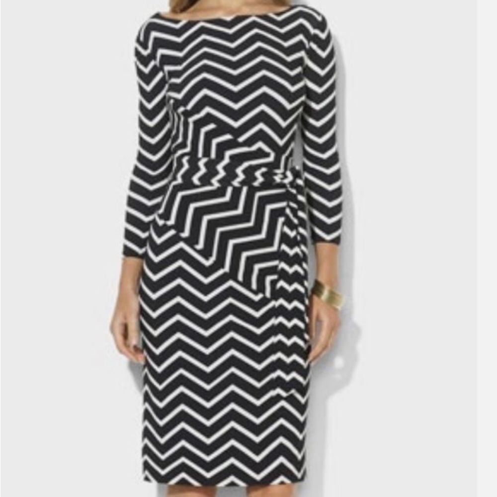 Lauren Ralph Lauren Chevron Pattern Black and White Dress